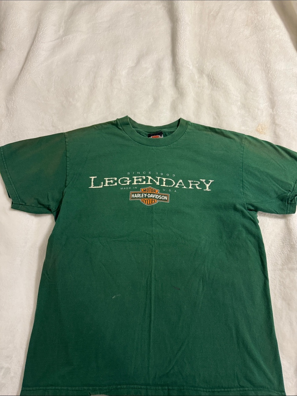 Harley-Davidson Dark Green Fullerton CA Graphic Tee with Orange Logo, Sz L